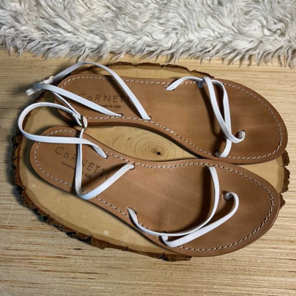 CoRNETTI Handmade in Italy Heart Ankle Sandals White Leather size 37